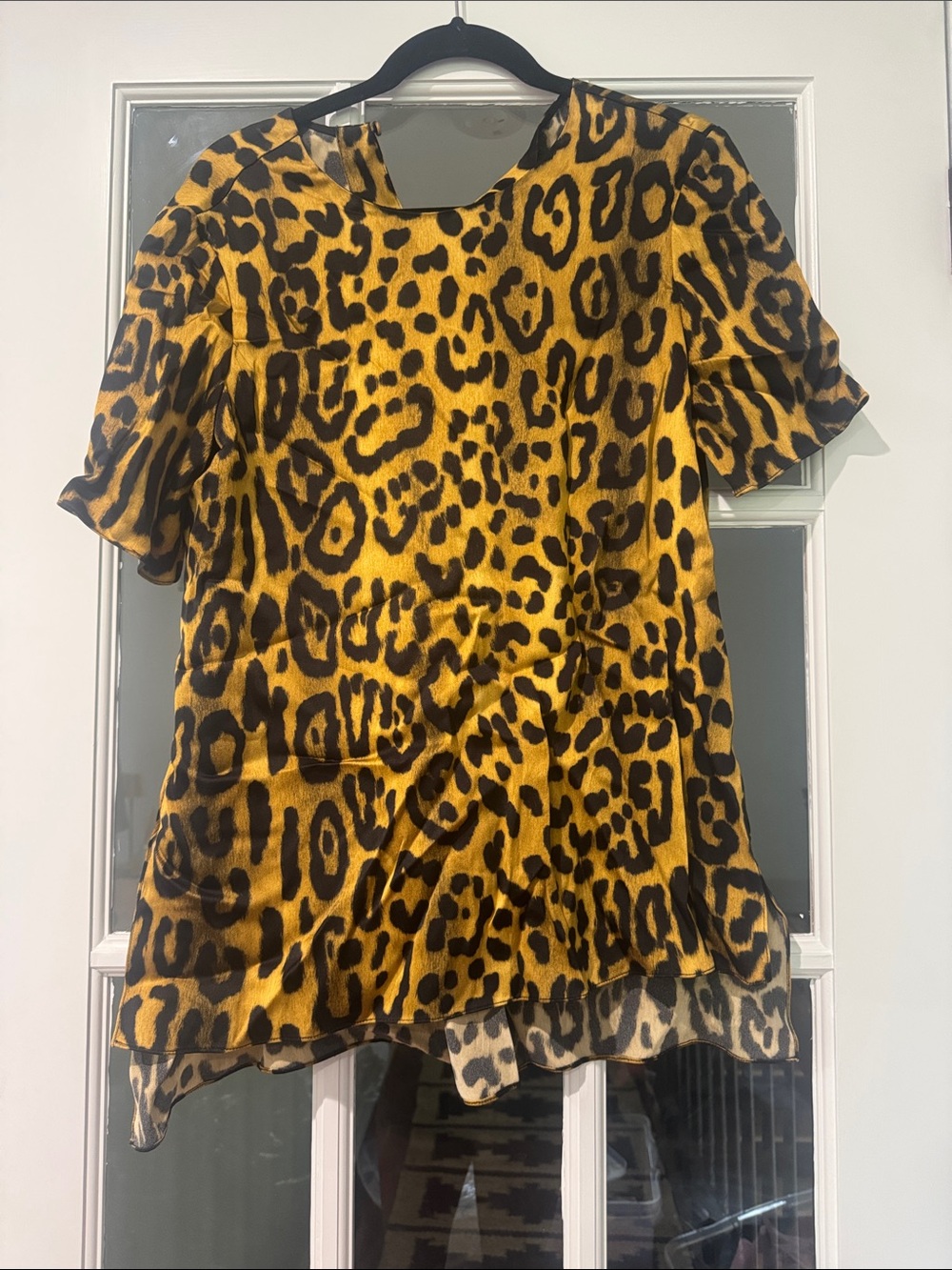 Adam Lippes Yellow and Black Leopard Print Short Sleeve Blouse